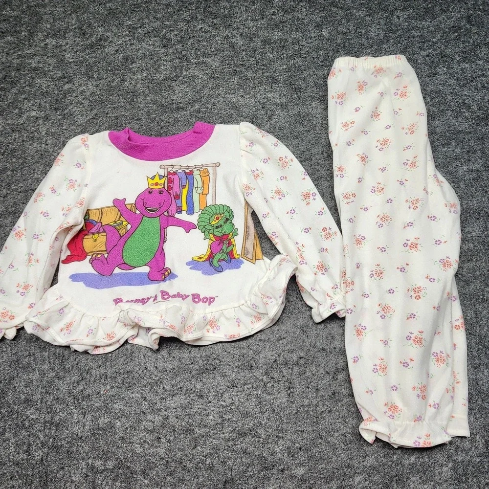 Barney Baby Bop Vintage 1992 Lyons Toddler Girls Sleepwear Pajama PJ Set 4T